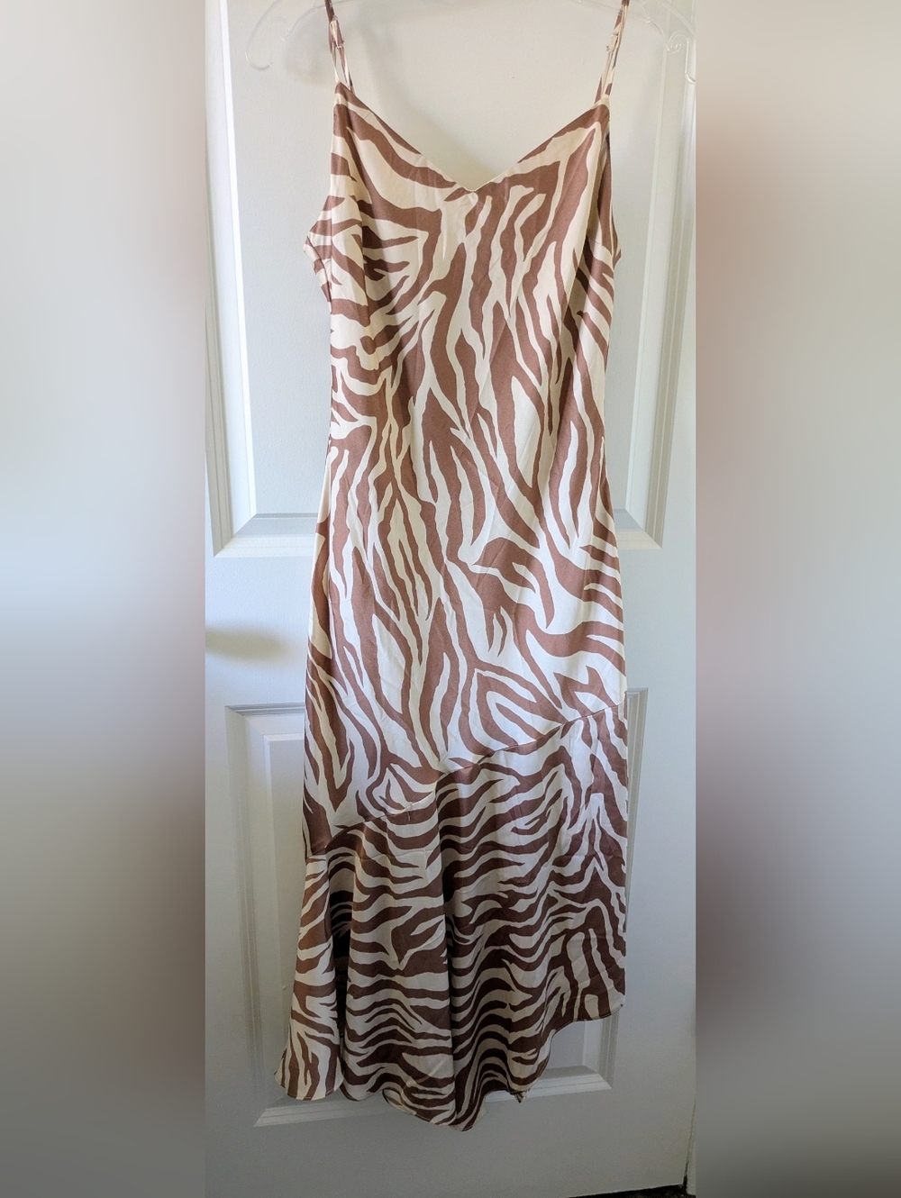 Stripe Asymmetric Hem Midi Slipdress In Bronze/Cream Sm